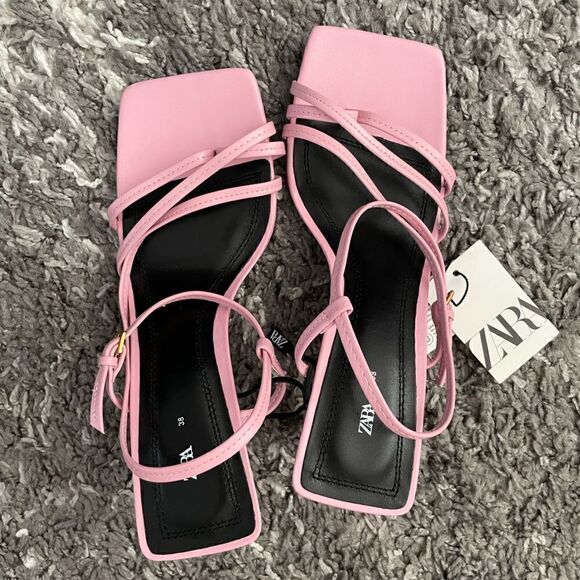 NWT Zara Strappy Heeled Leather Sandals - Picture 3 of 12